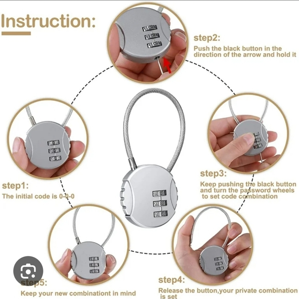 Silver Cable Combination Lock BNIB - Picture 7 of 12
